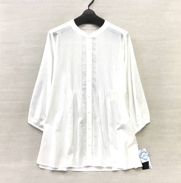 【新品】綿100% 婦人 ゆったりブラウス Mサイズ(L-LL相当) 送料無料w 涼しい楊柳 手洗いOK ピンタックデザイン ふんわりシルエット