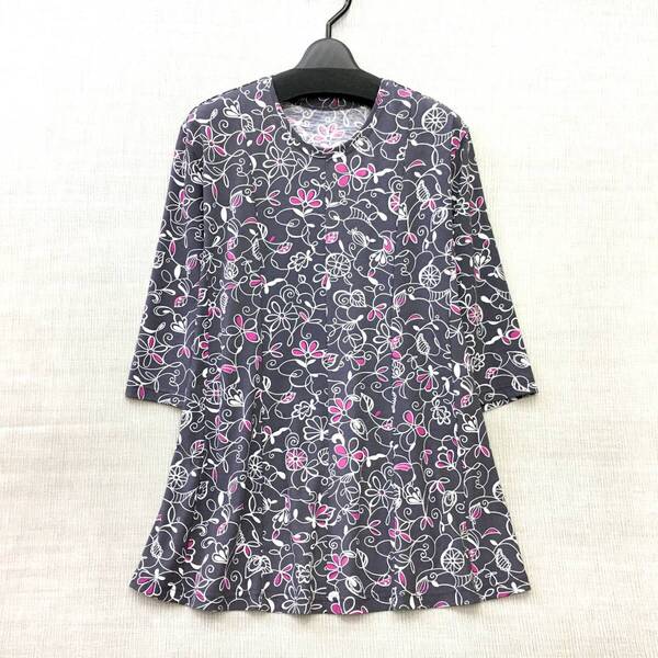 【新品】M 日本製 高級綿100% 婦人 5分袖 デザインカットソー M-Lサイズ 送料無料33 前6枚ハギ 手洗いOK エリ開き小さめ 日清紡上質素材