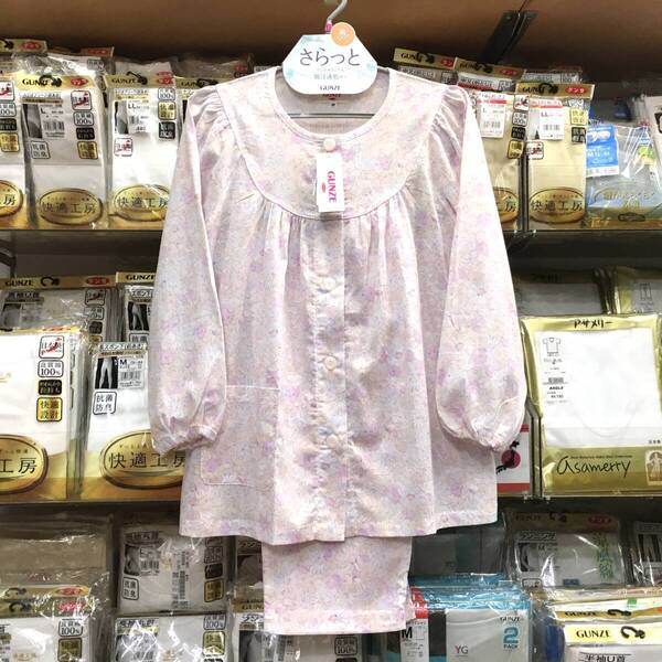 【新品】夏涼 ●Lサイズ ●グンゼ 婦人 ●前開き パジャマ 丈短め ●送料無料 ●夏長袖 ●ソフト楊柳 綿100% 吸汗速乾●GUNZE クレープ
