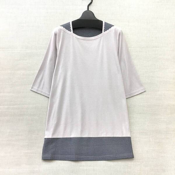 【新品】日本製 婦人 5分袖 チュニック丈 デザイン カットソー M-Lサイズ 綿100% 送料無料 手洗いOK やわらかく清涼感のある肌触り 夏服