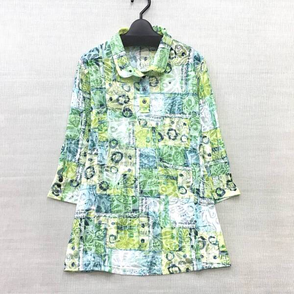 【新品】涼感素材 7分袖 綿混 丈長 エリ付カットソー M-Lサイズ 送料無料b やわらか素材 手洗いOK 婦人 レディース 夏服 ポロシャツ