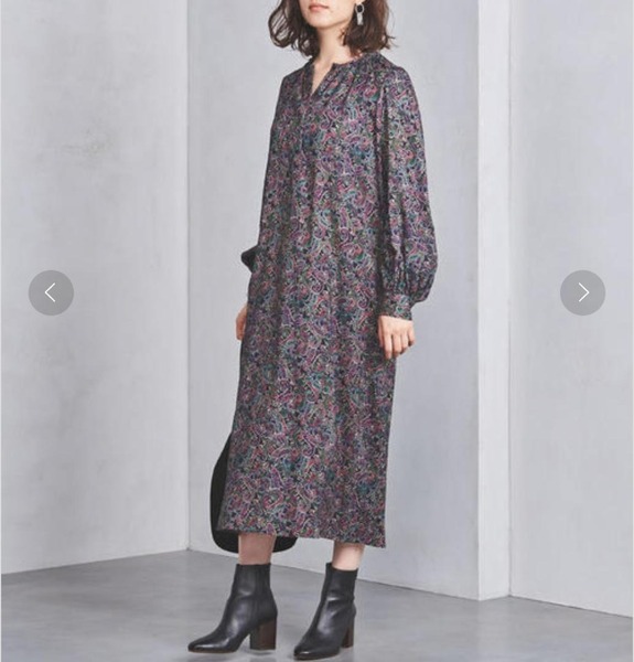 UNITED ARROWS ユナイテッドアローズ UWSC ペイズリー ワンピース 総柄ワンピース ロング丈 スリット 長袖 Aライン ペイズリー 花柄