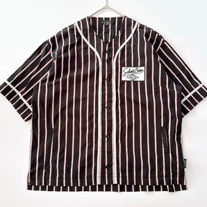 Schott(ショット)ベースボールシャツ ストライプ柄 Schott Bros ワッペン 刺繍 ナンバリング ブラック 黒 ホワイト 白 レッド 赤 半袖 L