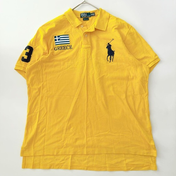 4L POLO by Ralph Lauren ポロラルフローレン ポロシャツ ビッグポニー 刺繍 GREECE ギリシャ 国旗 ワッペン ナンバリング CUSTOM FIT 半袖