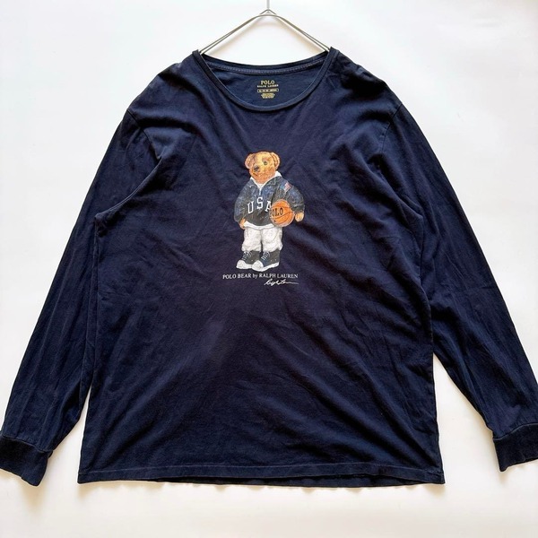 POLO RALPH LAUREN ポロラルフローレン ポロベア 長袖 Tシャツ USA バスケットボールベア プリント ネイビー 紺色 カットソー XL