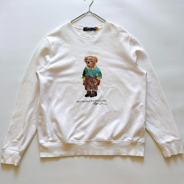 現行QR POLO RALPH LAUREN ポロラルフローレン スウェット トレーナー クルーネック 長袖 ホワイト POLO BEAR ポロベア 刺繍 ベア ロゴ L