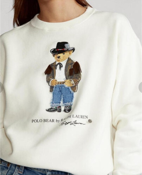 POLO RALPH LAUREN ポロラルフローレン スウェット トレーナー 長袖 ポロベア 刺繍 ロゴ 立体加工 ダメージ カウボーイ S ホワイト 白 熊