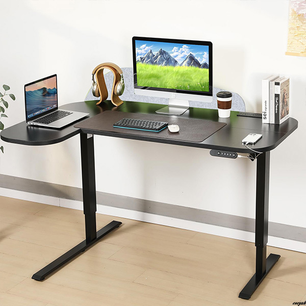 【電動昇降式スタンディングデスク】 L字型デスク 幅150cm 高さ調節可能 PCデスク 学習机 マウスパッド付き ブラック