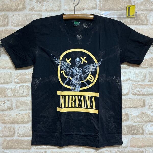 ニルヴァーナ Tシャツ Lサイズ ニコちゃん NIRVANA タイダイ ムラ染 絞り染め ロックバンド 半袖 イラスト