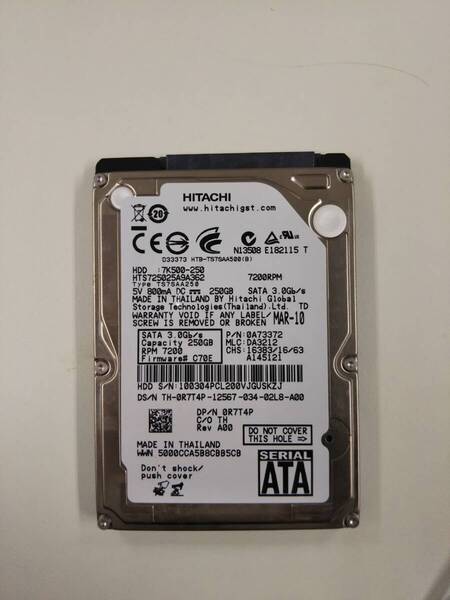 a◎8800時間 HITACHI 日立 HTS725025A9A362 2.5インチHDD『正常判定』250GB