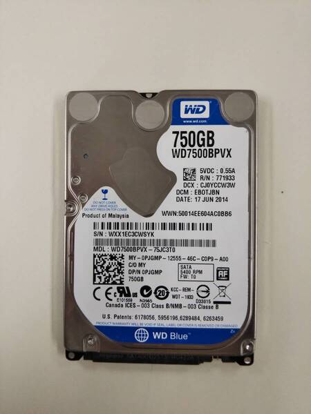 a◎3129時間 Western Digital WD7500BPUX 2.5インチHDD『正常判定』750GB