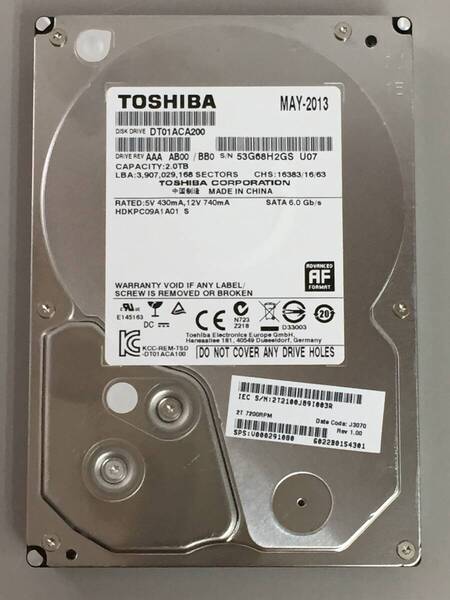 a◇22422時間 TOSHIBA 東芝 DT01ACA200 3.5インチHDD 『正常判定』 2.0TB