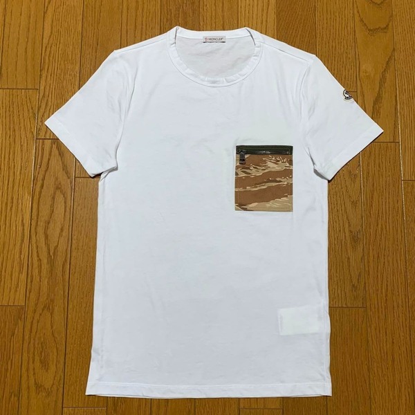 極美品 モンクレール ポケット 迷彩 Tシャツ メンズ サイズXS ホワイト 国内正規品 3S683