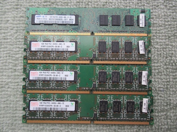 送料込 動作確認済 SAMSUNG サムスン Hynix ハイニックス デスクトップ メモリ PC2-6400U DDR2-800 240pin DIMM 1GB 4枚 合計4GB