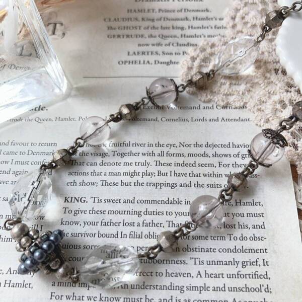 ヴィンテージネックレス ショート シルバー クリスタル アクリル Bijoux Terner☆vintage jewelry accessories R0831