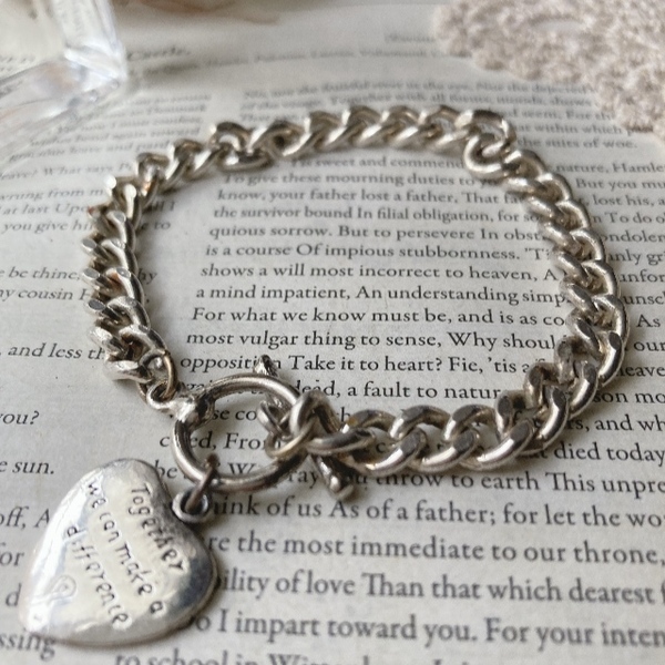 ヴィンテージブレスレット シルバー ハート Tバー チェーンブレスレット☆vintage jewelry accessoriesR0694