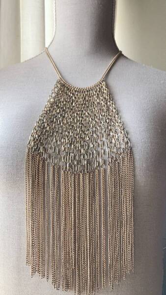 ロングタッセルチェーンネックレス ゴールドトーン ヴィンテージ ベリーダンス☆vintage jewelry accessories R0842