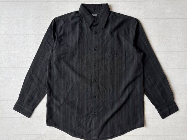 ☆送料無料☆ HAGGAR ハガー USA直輸入 古着 長袖 胸ポケット付き ストライプ ポリ シャツ メンズ M ダークグリーン トップス 中古 即決