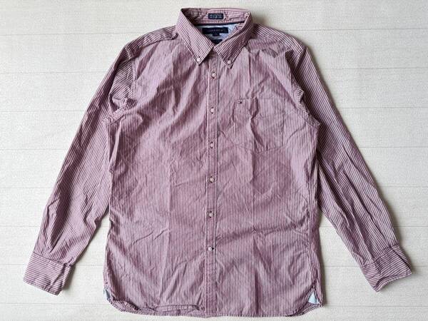 ☆送料無料☆ TOMMY HILFIGER トミーヒルフィガー USA直輸入 古着 長袖 80’s 2 Ply マチ付き ボタンダウン シャツ メンズ L レッド系 中古