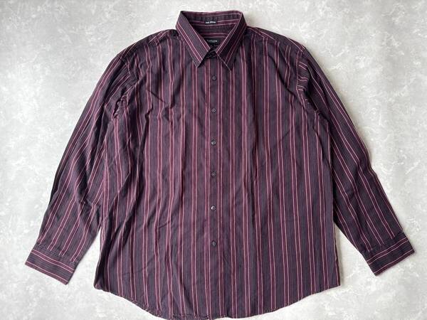 ☆送料無料☆ VAN HEUSEN ヴァンヒューゼン USA直輸入 古着 長袖 ストライプ シャツ メンズ XL ボルドー トップス 中古 即決
