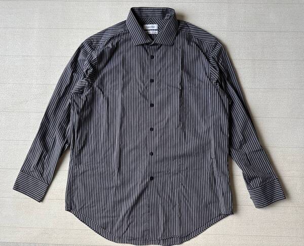 ☆送料無料☆ Calvin Klein カルバンクライン USA直輸入 古着 長袖 ストライプ スリムフィット シャツ メンズ 161/2 ダークグレー 中古