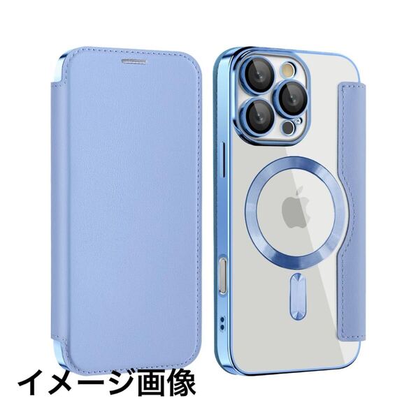 y072405m MuZiF iPhone 16 Pro 用 ケース 手帳型 Magsafe対応 クリア 背面 透明 高級なPUレザー 永久磁石 マグネット カード収納
