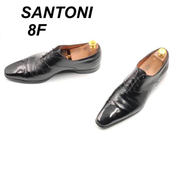 即決 SANTONI サントーニ 26cm 8F 10039 メンズ レザーシューズ プレーントゥ 内羽根 黒 ブラック 革靴 皮靴 ビジネスシューズ