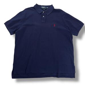90s ポロラルフローレン 古着 ポロシャツ ネイビー XXL 鹿の子 半袖