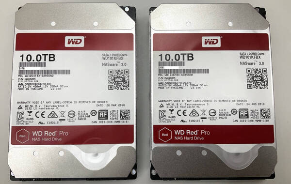 【2個セット】Red PRo 10TB HDD Western Digital WD101KFBX NAS ヘリウム