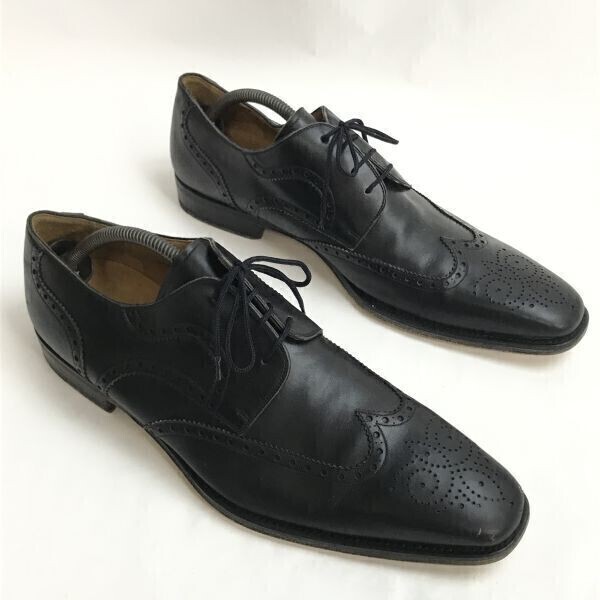 美品/スペイン製☆マグナーニ/MAGNANNI☆本革/ロングノーズ/ウイングチップ【11.5/29.0-29.5/黒】ビジネス/ドレスシューズ/SHOES◇bi-172
