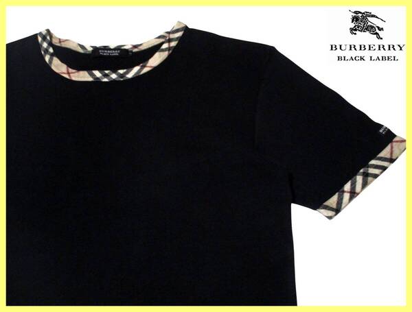 美品!首周り・袖口ノバチェックデザイン!Tシャツ 日本製 サイズ M(2) 半袖 夏 バーバリーブラックレーベル BURBERRY BLACK LABEL