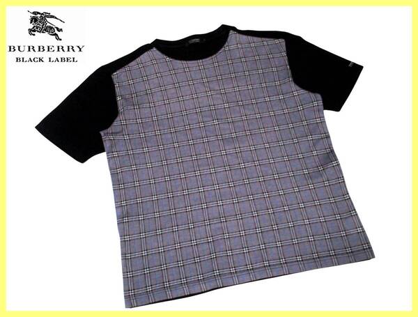激レア!前身頃ノバチェック柄!大人気 L(3)!美品!Tシャツ グレー系 日本製 半袖 夏 バーバリーブラックレーベル BURBERRY BLACK LABEL