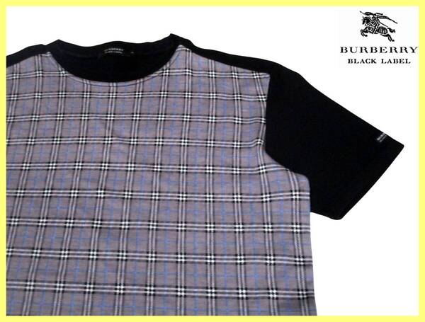 激レア!前身頃ノバチェック柄!大人気 L(3)!美品!Tシャツ グレー系 日本製 半袖 夏 バーバリーブラックレーベル BURBERRY BLACK LABEL