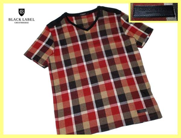 極美品!CBチェックデザイン ヨーク生地切替 Vネック Tシャツ M 夏◇ブラックレーベルクレストブリッジ BLACKLABEL CRESTBRIDGE バーバリー