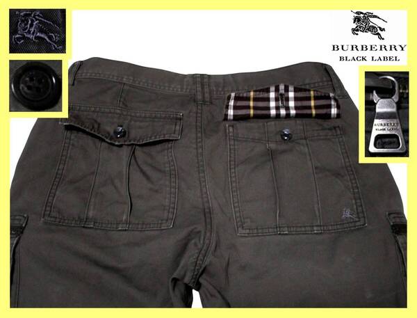 ポケット裏ノバチェックデザイン!カーゴパンツ オリーブ ウエストサイズ 73◇バーバリーブラックレーベル BURBERRY BLACKLABEL ホース刺繍