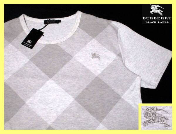 幻の新品タグ付き!大人気 L(3)!クロスチェックデザイン Tシャツ 日本製 夏◇バーバリーブラックレーベル BURBERRY BLACKLABEL ホース刺繍