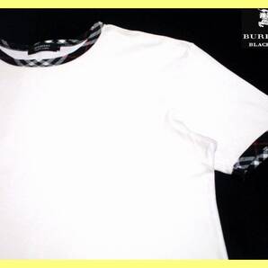 美品 M(2) バーバリーブラックレーベル BURBERRY BLACK LABEL 半袖Tシャツ 首周り・袖口ノバチェック ホワイト 日本製 即決送料無料