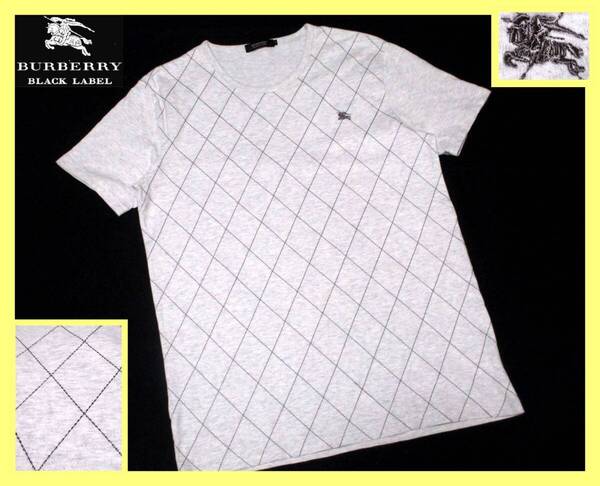 大人気 L(3)!ステッチダイヤデザイン!Tシャツ 半袖 アイボリー 夏◇バーバリーブラックレーベル BURBERRY BLACKLABEL ホース刺繍