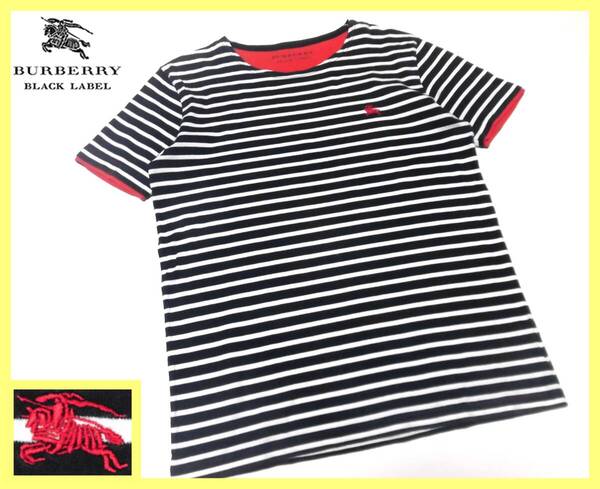夏物SALE!美品!ホワイトボーダー レイヤード カットソー 日本製 M(2) 夏◇バーバリーブラックレーベル BURBERRYBLACKLABELホース刺繍
