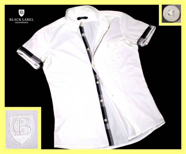 美品!前立て・袖口裏CBチェックデザイン BDシャツ M(2) 夏◇ブラックレーベルクレストブリッジ BLACKLABEL CRESTBRIDGE バーバリー