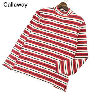 Callaway Callaway через год Logo вышивка * длинный рукав mok шея мульти- окантовка cut and sewn long футболка Sz.M мужской Golf