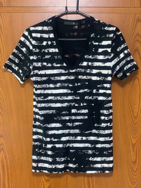 NO ID『B'z 稲葉浩志 着用 超名作』コットン天竺 クラックボーダー 半袖Tシャツ / ボーダー ムラ染 黒 白 1 ノーアイディー