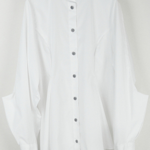 ENFOLD エンフォルド 25SS完売 FLARE SHIRT White 変形フレアシャツ ホワイト38(ワンサイズ展開) nagonstans 白 ノーカラー ブラウス