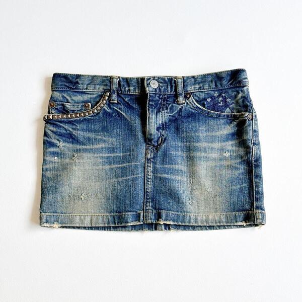 HYSTERIC GLAMOUR デニムミニスカート スタッズ XS 34 ミニスカ ヒステリックグラマー インディゴ ショート