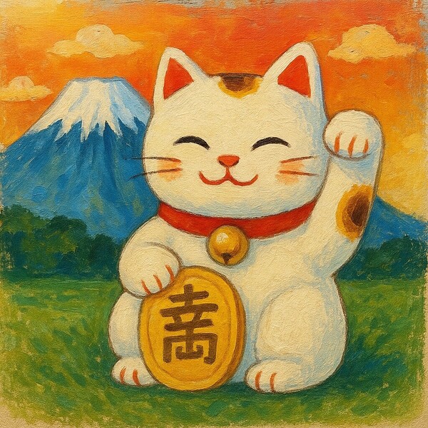 【開運・招福】招き猫の絵画 風水インテリア・縁起物・フォトフレーム付き127×178mm