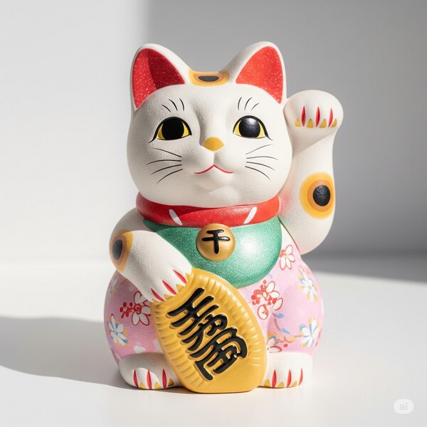 【開運・招福】 招き猫の絵画・風水インテリア・縁起物・フォトフレーム付き 127×178mm