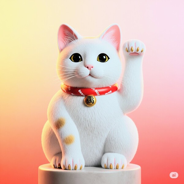 【開運・招福】招き猫の絵画・風水・縁起物・フォトフレーム付き 127×178mm