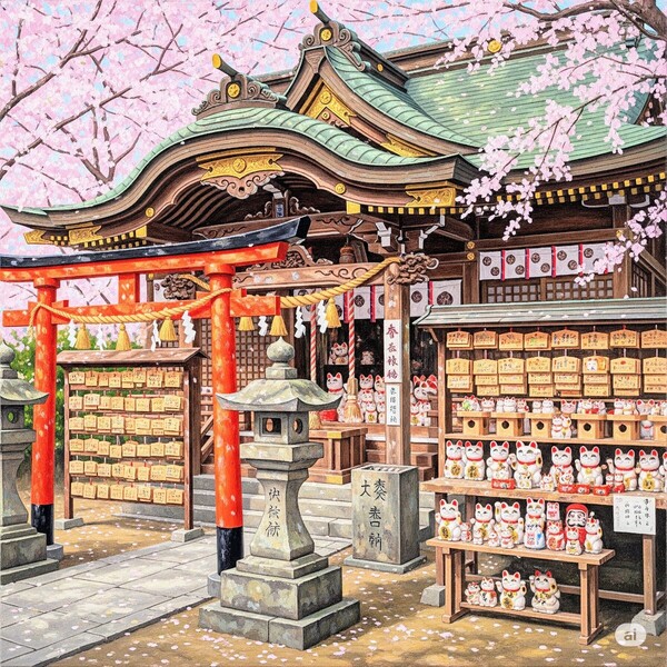 縁起良い神社の絵画・開運・厄除け・招福・風水インテリア・フォトフレーム付き127×178mm