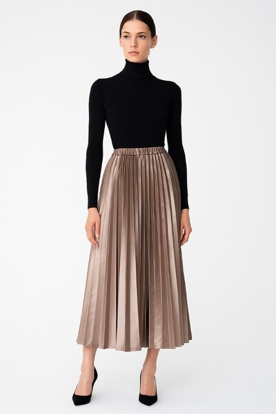 レディース プリーツ ロング スカート lady's pleated long skirt茶色 brown FREEsize