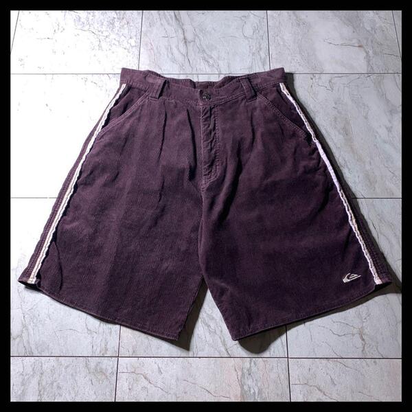 00s Quiksilver ワイド コーデュロイショーツ パープル M サーフ